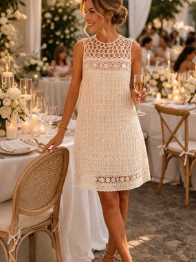 Mave Anthropologie Large White Crochet Lace Dress Chain Link Sleeveless Wedding